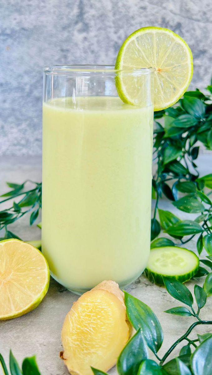 Detox Drink To Lose Belly Fat Served in a tall thin glass cup