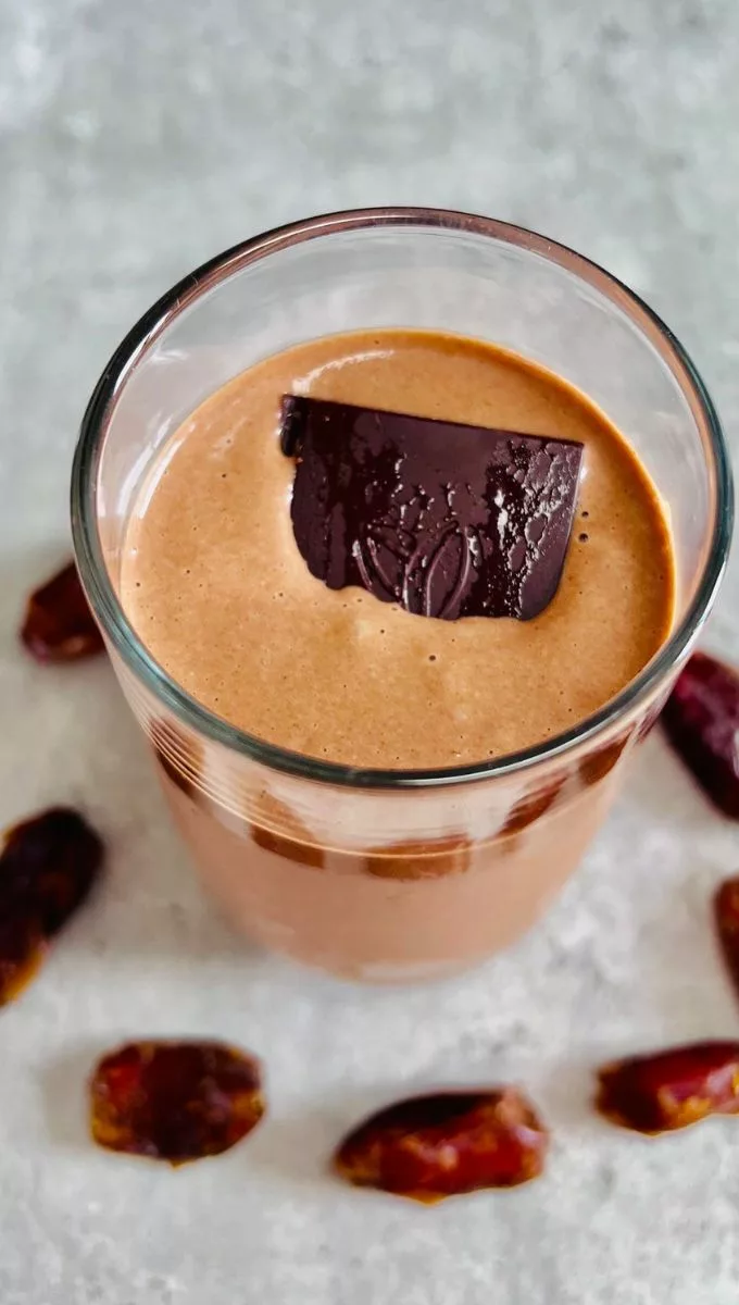 Chocolate And Date Smoothie Topped With A Chocolate Square