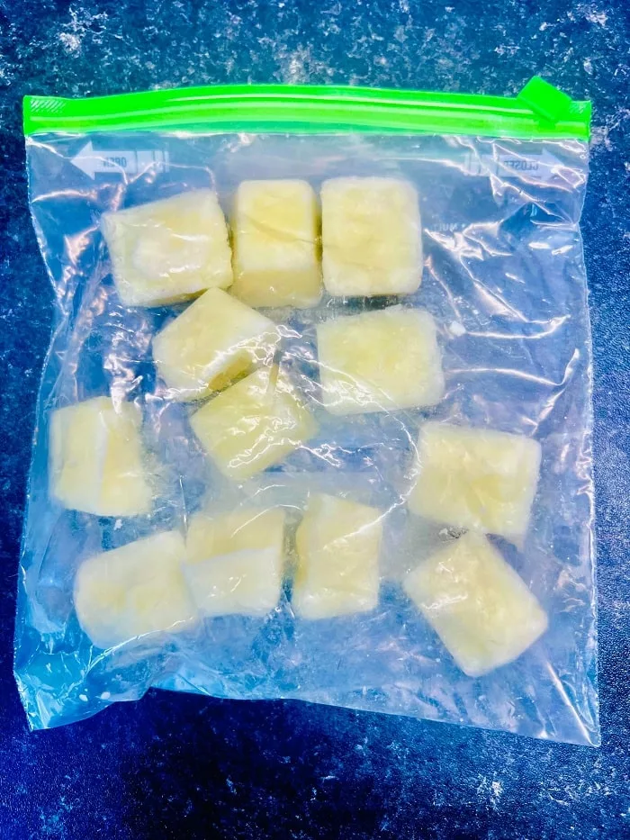 sealed freezer bag with yogurt cubes
