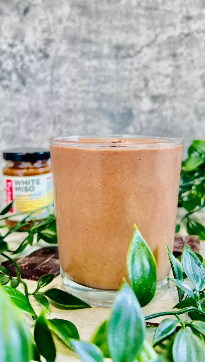 Chocolate Miso Smoothie in a glass cup