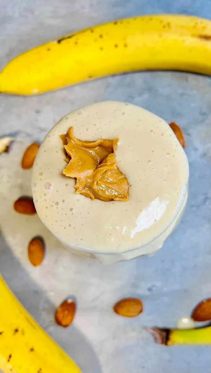 peanut butter topped on a smoothie
