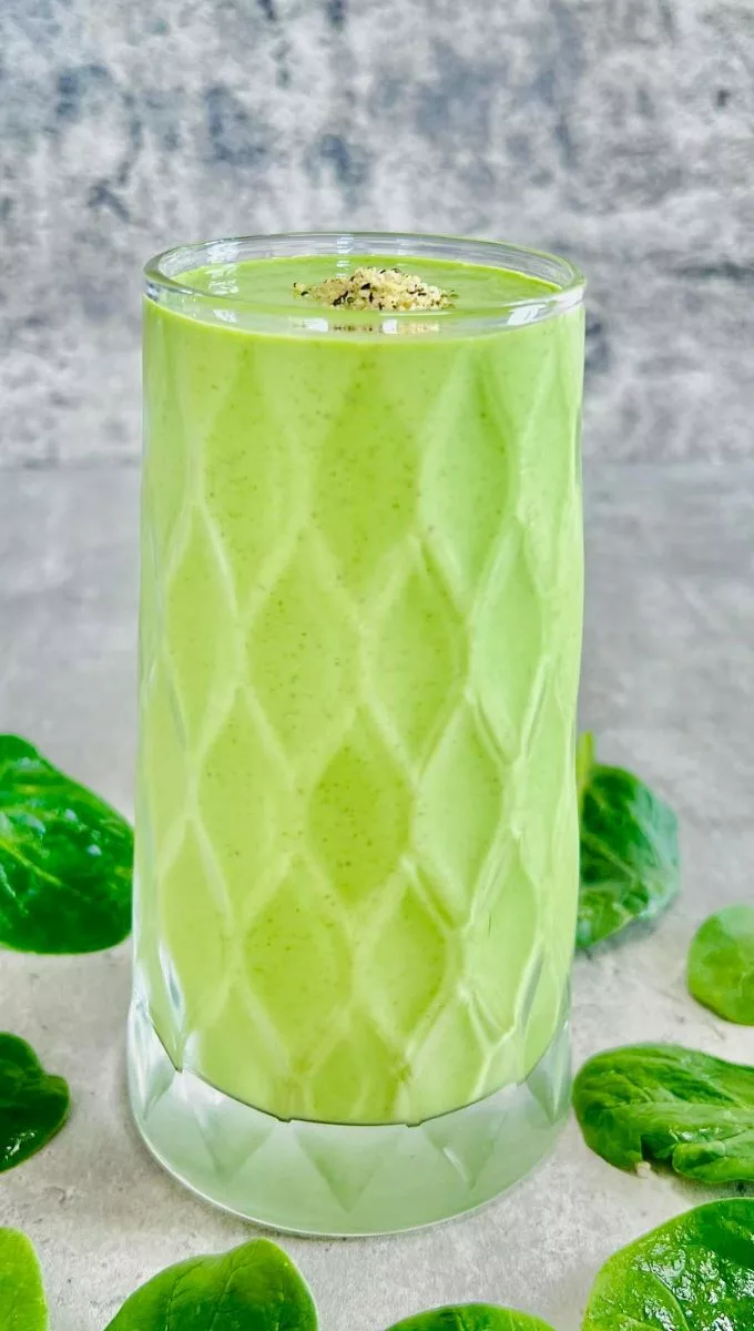 Spinach Protein Smoothie served in a tall thick glass cup