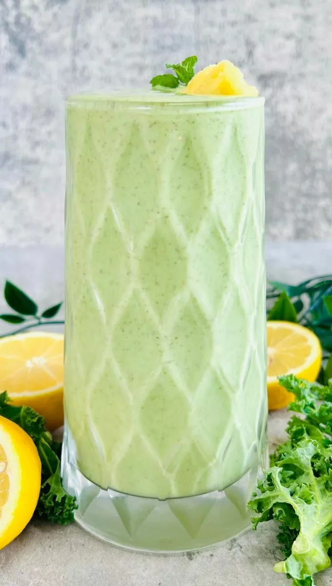 Weight Loss Pineapple Smoothie served in a tall thick glass cup
