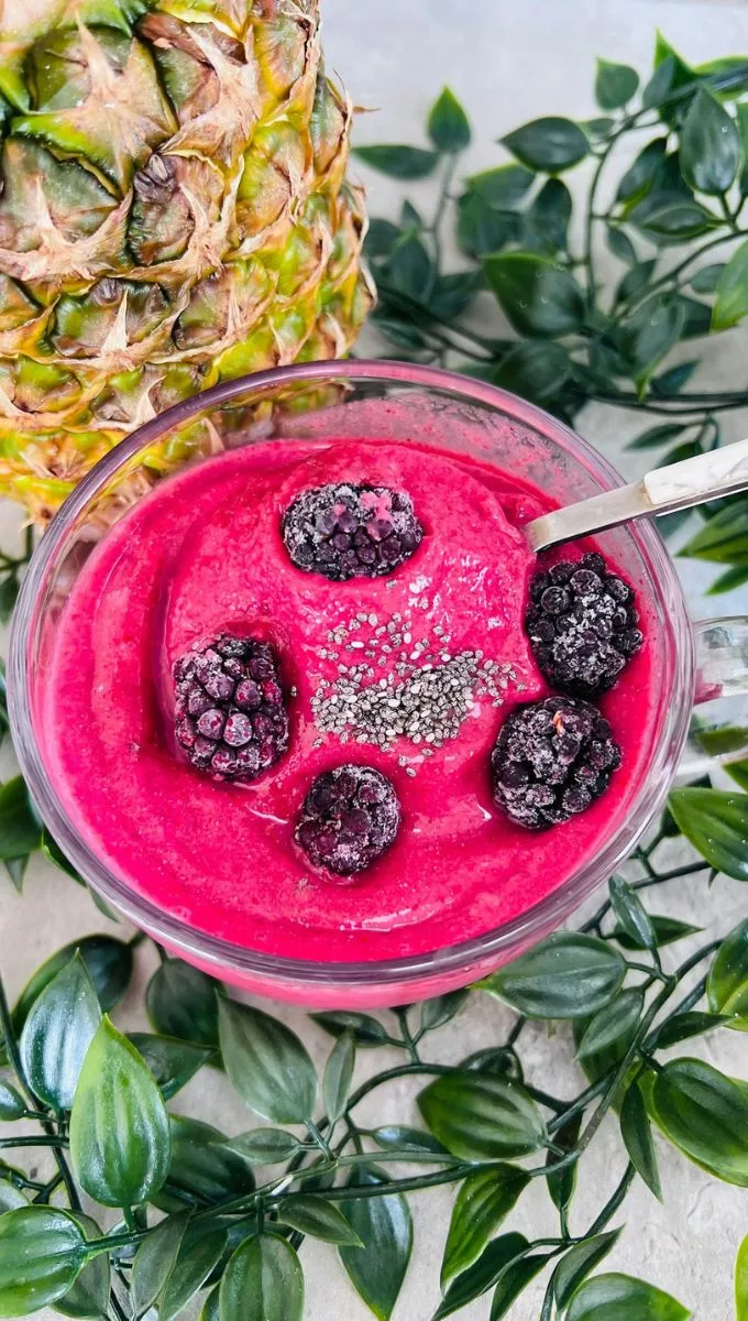 a spoonful of Blackberry Pineapple Smoothie