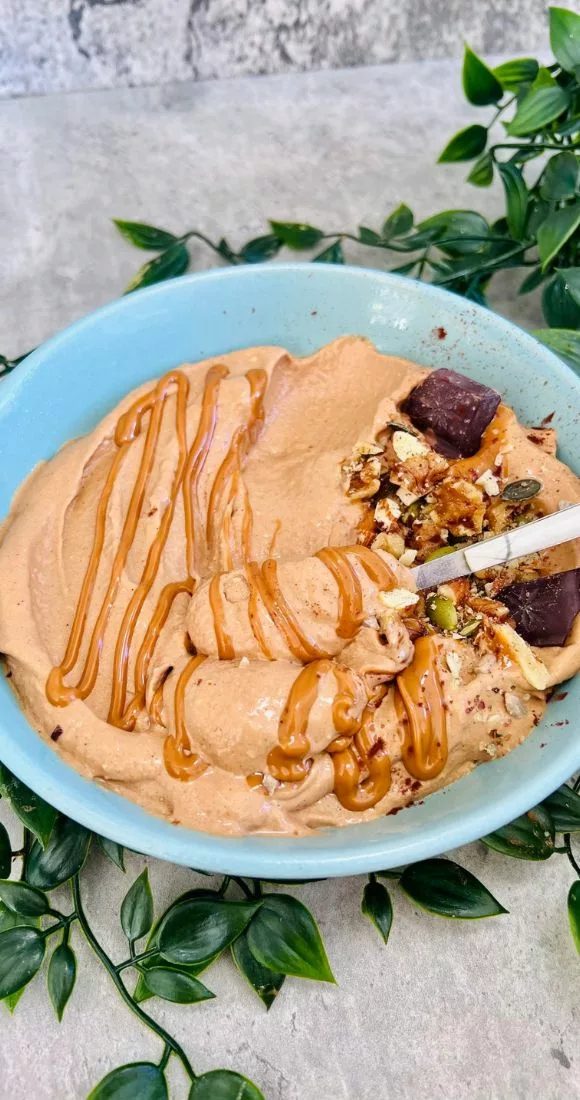 A spoonful of Peanut Butter Smoothie Bowl