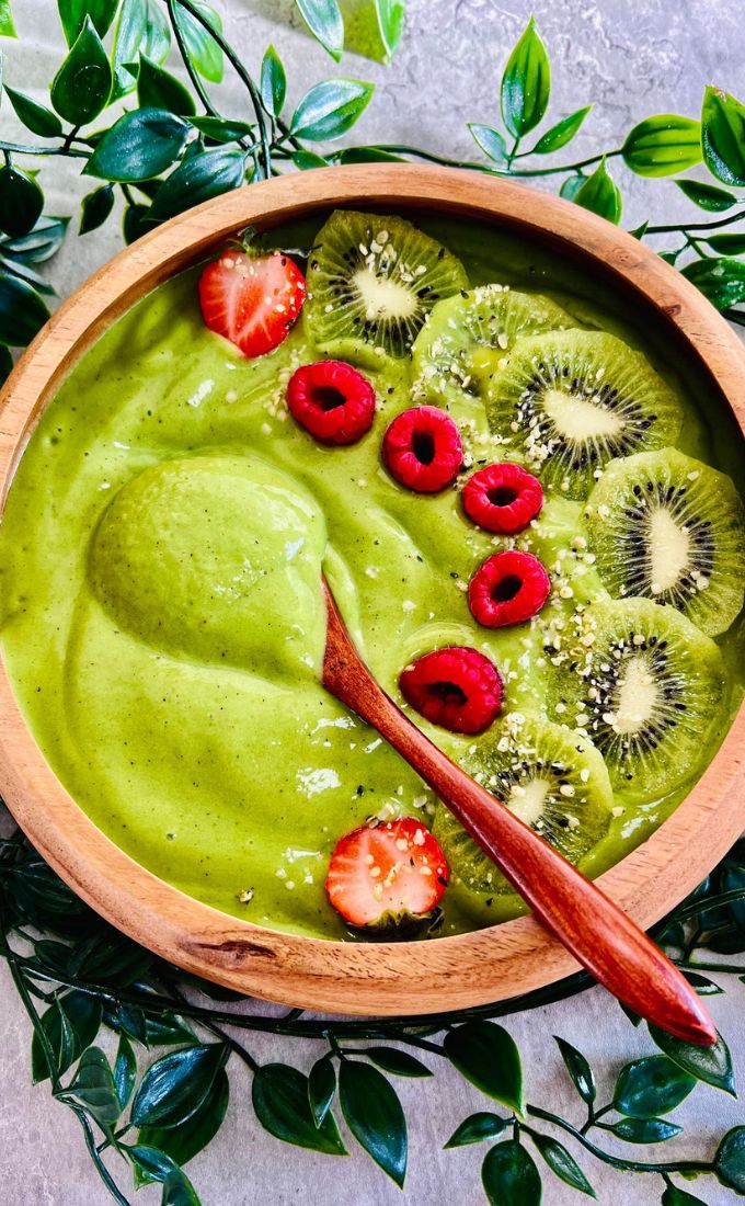 a spoonful of Matcha Smoothie Bowl