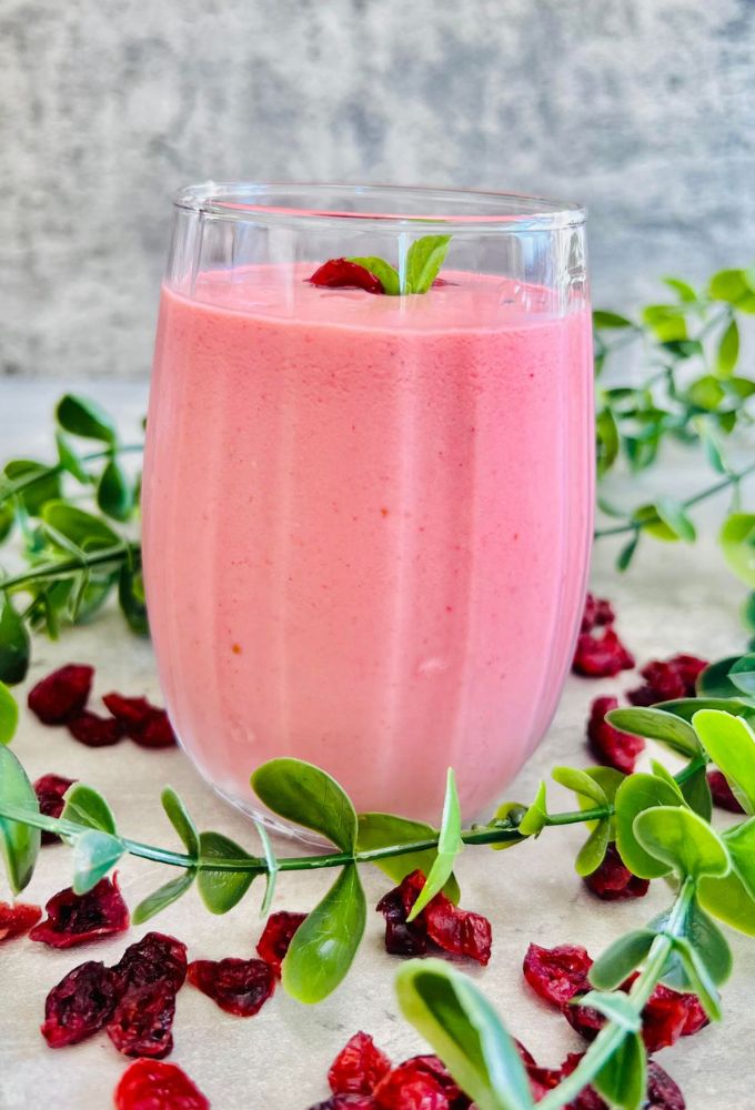 Cranberry Smoothie served in a glass cup